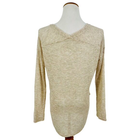 Lush Beige Long Sleeve Lightweight V-Back Knit Sweater Top - Picture 7 of 12